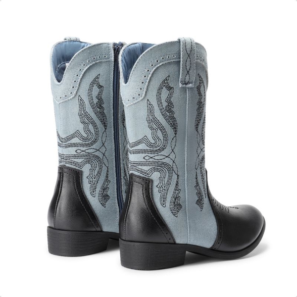 Kids Embroidery Western Cowboy Boots - BLUE-BLACK - 4